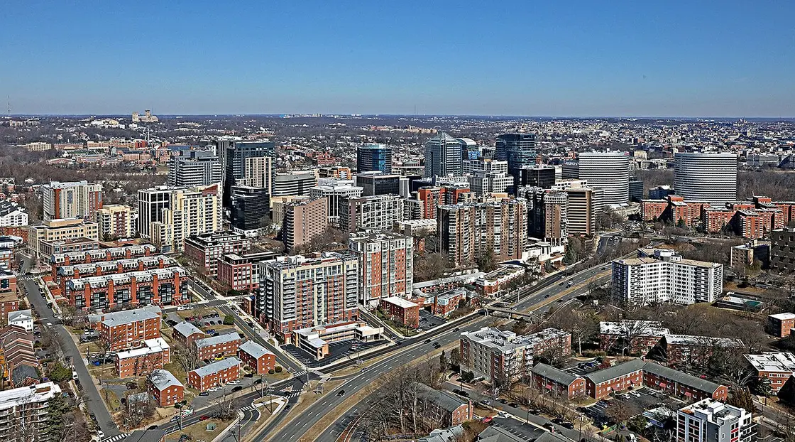 Rosslyn skyline in Arlington Virginia viewed across the Potomac River