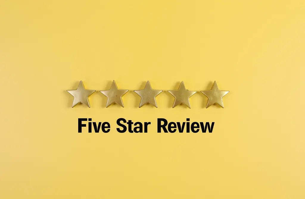 Five-star customer reviews and ratings displayed on a business profile